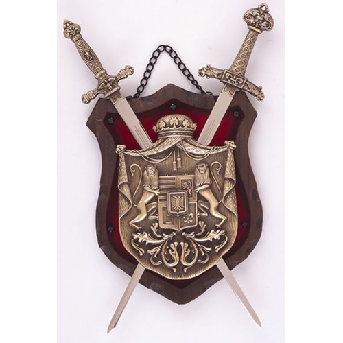 WOODEN SHIELD (BOARD 20 x 27 cm) BRASS