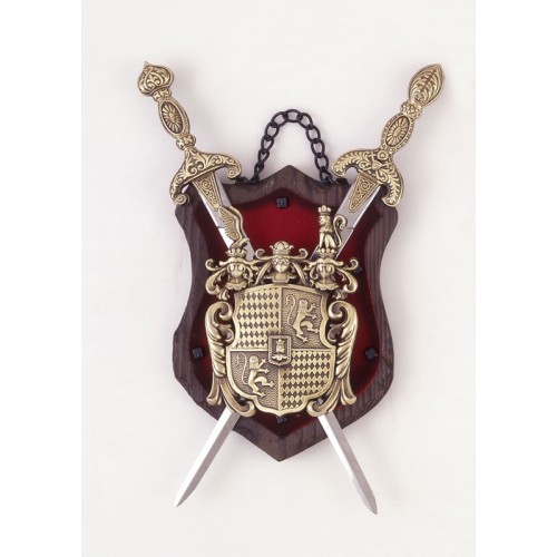 WOODEN SHIELD (14X19 CM) BRASS